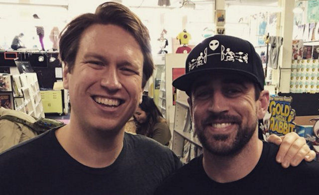 Aaron Rodgers had an interesting UFO story for comedian Pete Holmes [left]. (Twitter/PeteHolmes)
