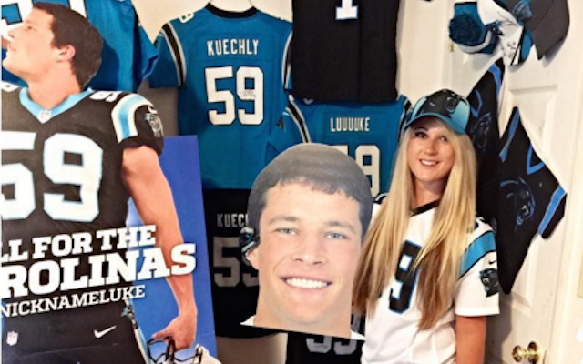 This fan would probably love to see Luke Kuechly pick off Aaron Rodgers. (Instagram/sssssydneyy)