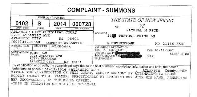 Here is Ray Rice's official court summons. (Twitter/@HellgrenWJZ)