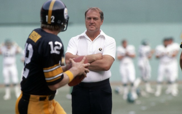 Chuck Noll watches Terry Bradshaw in 1980. (Getty Images)