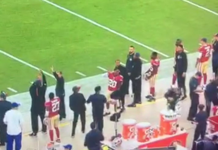 <img src="/images/video.gif">Kaepernick sails throw, hits someone in face