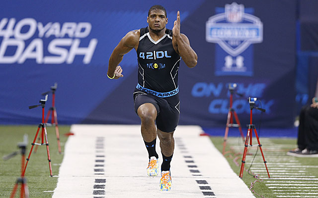 Michael Sam is the focus of unprecedented media scrutiny at the scouting combine. (Getty Images)