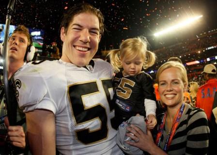 S. Fujita and his wife, Jaclyn, after the New Orleans Super Bowl win (Getty).