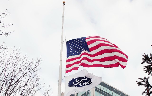 The Ford Motor Company is flying its flags at half-mast in honor of William Clay Ford. (Getty Images)