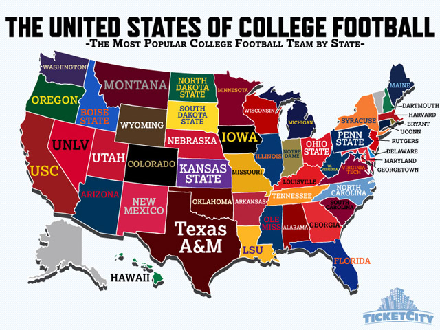 Infographic Most Popular College Football Team By State