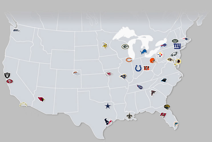 NFL Teams Us Map.