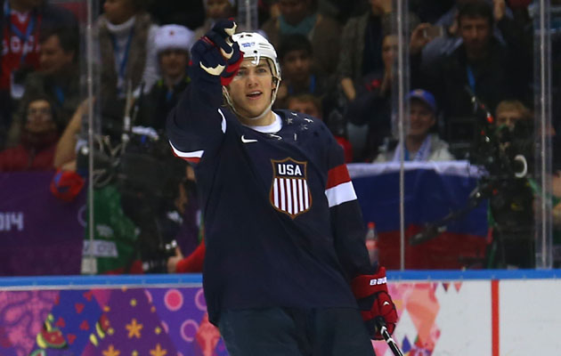 T.J. Oshie wins it for the USA with an eighth-round shootout goal. (Getty Images)
