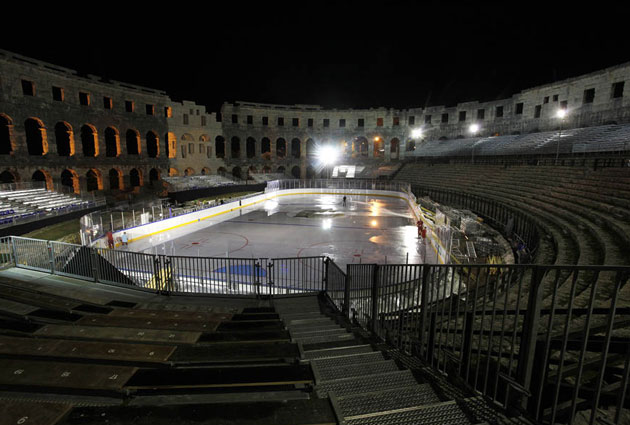 Image result for roman coliseum hockey game outside