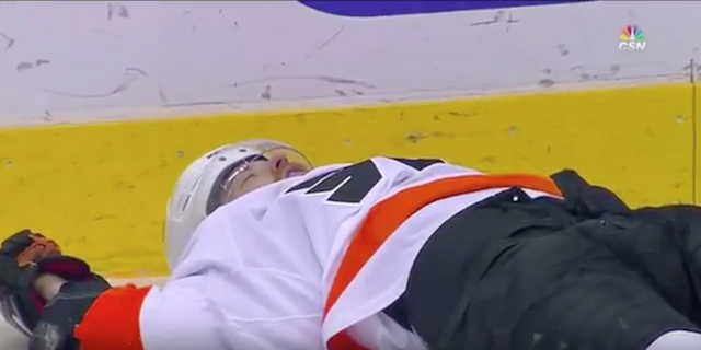 Claude Giroux appeared to be knocked out on Saturday. (YouTube)