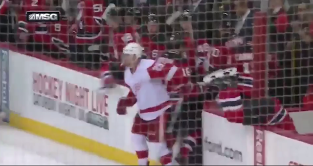 Jordin Tootoo flipped over the boards. (NHL/MSG)