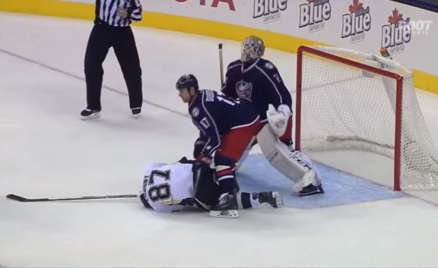 Brandon Dubinsky delivered a pair of dangerous cross checks to Sidney Crosby. (ROOT Sports)