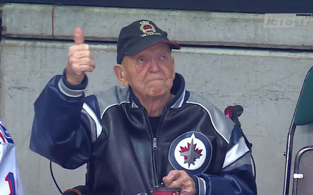Winnipeg Jets fans made this veteran's night with a standing ovation. (Jets TV)