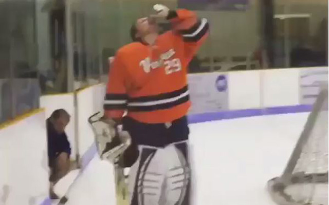 Virginia's goalie celebrated his shutout a period too early. (Instagram)