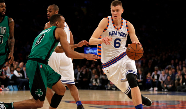 Kristaps Porzingis leads the Knicks into a 'road' game in Brooklyn. (USATSI)