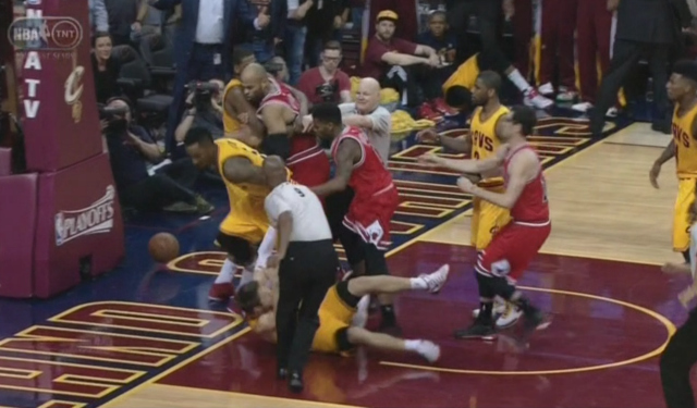 Taj Gibson gets involved in a skirmish.  (TNT)