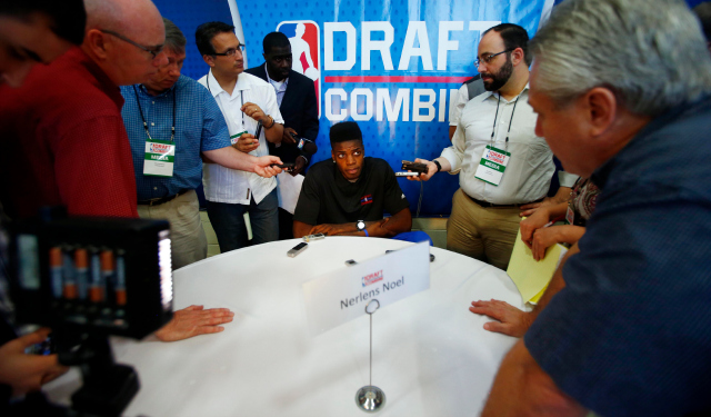 Nerlens Noel is interviewed at the combine. (USATSI)