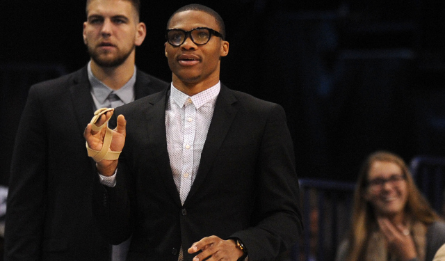 Russell Westbrook is supporting his team from the sideline. (USATSI)