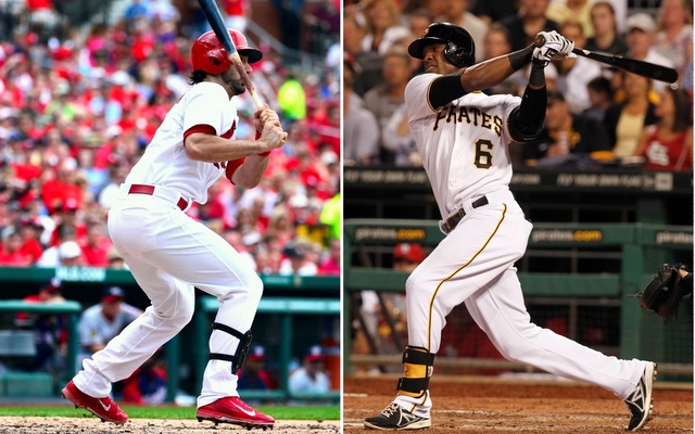Matt Carpenter (left) and Starling Marte are leading off for their respective teams on Friday.