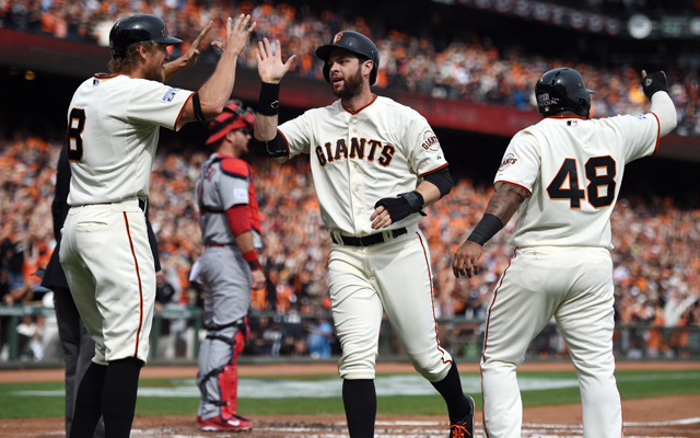 These three runners were driven home by Travis Ishikawa in the first inning in Game 3.