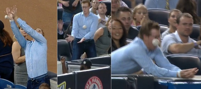 Sad Yankees fan gets three chances to catch a foul ball and misses