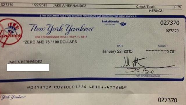 LOOK Yankees Prospect Tweets Out Photo Of 0 75 Paycheck CBSSports