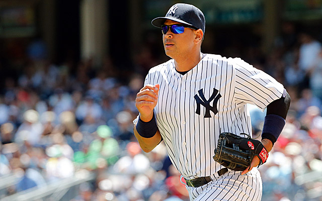 Alex Rodriguez takes the field at Yankee Stadium last week.