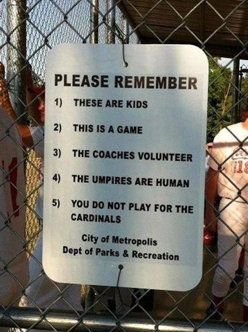 Sign at youth baseball field puts things in perspective