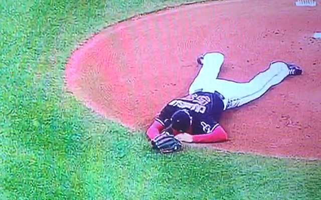 Carlos Carrasco, after being hit in the face.