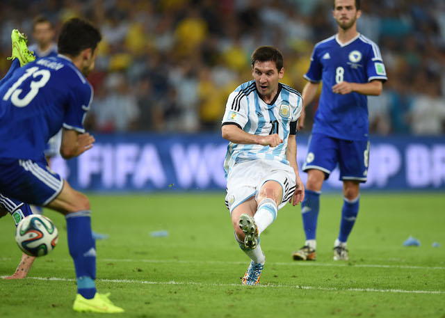 Lionel Messi finishes Argentina's second goal to go up 2-0 on Bosnia-Herzegovina. (Getty Images)