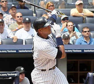Alex Rodriguez connects on a 2-0 pitch in the first inning to collect his 600th career home run.