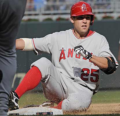 Peter Bourjos adds to his best day as a major leaguer by digging in for a triple during the fifth inning. (AP)
