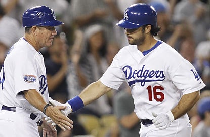 Andre Ethier is the second of four Dodgers to smash a solo home run off Johnny Cueto in the span of five batters.  (AP)