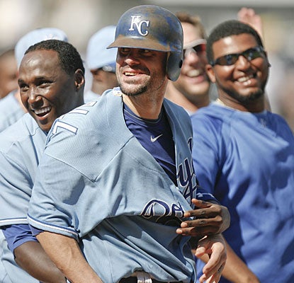 The Royals haven't had much reason to smile this season, but Jason Kendall provides it with his walk-off single in the 10th.  (AP)
