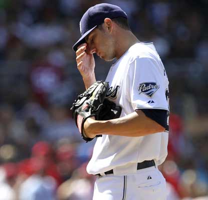 Jon Garland shows frustration after giving up an RBI triple to Shane Victorino in the seventh.  (AP)