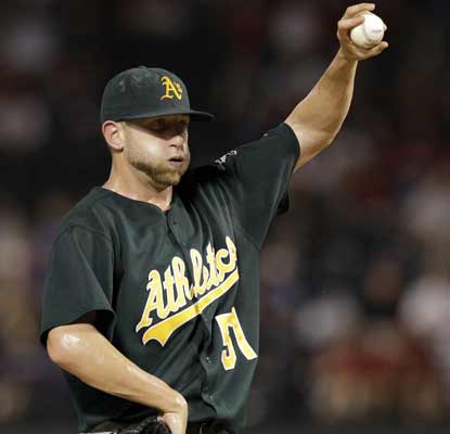 Dallas Braden stands unphased as he hurls his second career shutout during a dominant performance against the Rangers.   (AP)