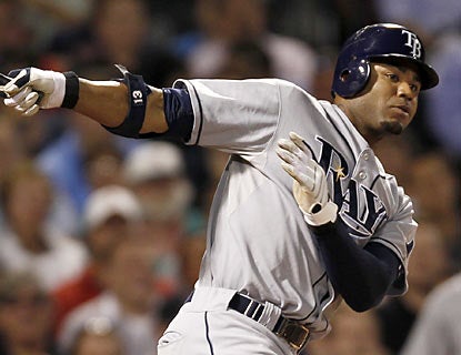 The Rays' Carl Crawford goes 4 for 4 at the plate before being pulled in the blowout. He has 12 hits in his last 19 at-bats.  (AP)