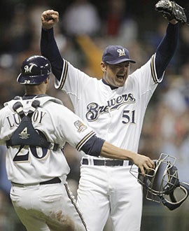 Trevor Hoffman's 600th save gives the Brewers some reason to celebrate. (AP)