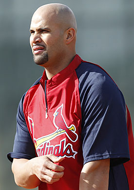 Albert Pujols gets right to work during his first day of spring training. (Getty Images)