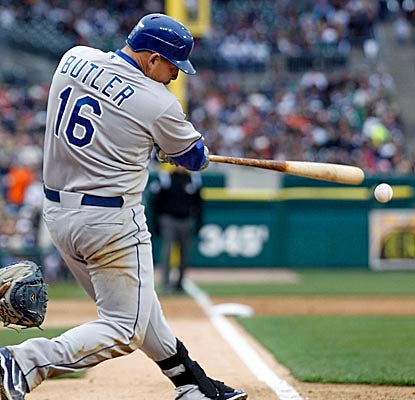Billy Butler doubles to left field in the ninth as the Royals secure a win on the road over the Tigers. (Getty Images)