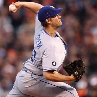 In 6 2/3 innings, Dodgers SP Clayton Kershaw strikes out seven, walks two and gives up six hits.  (Getty Images)