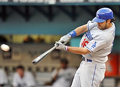 The Dodgers' Andre Ethier connects for an RBI double during the first inning against the Marlins. (US Presswire)