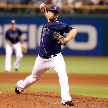 James Shields, who takes a shutout into the ninth, ties a career-high by striking out 12 Angels.   (Getty Images)