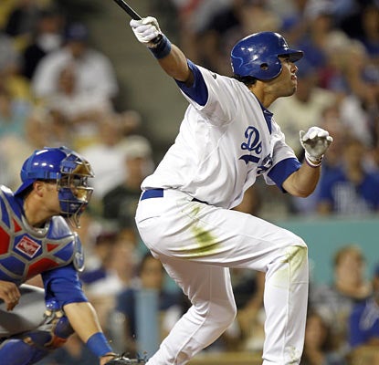It takes Andre Ethier three at-bats before extending his hit streak with an infield single in the fifth inning.  (AP)