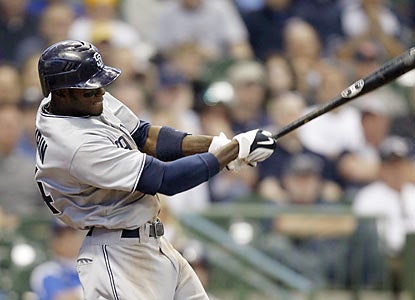 Cameron Maybin drives in three with this double in the eighth -- part of a nine-hit, eight-run inning for the Padres. (AP)