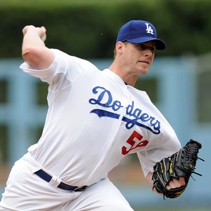 Chad Billingsley allows only one hit through eight innings but a botched pick-off throw costs him the win.  (Getty Images)