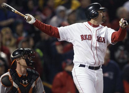 Adrian Gonzalez watches as his game-winning double lifts the Red Sox above .500 for the first time this season. (AP)