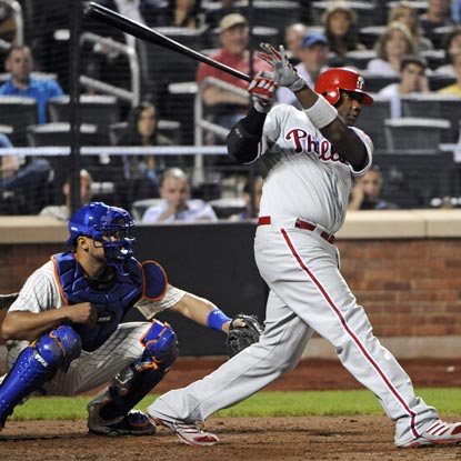 Ryan Howard swings through a tie-breaking double in the eighth inning to help power the Phillies past the Mets. (Getty Images)