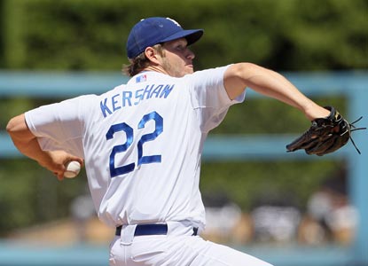 Clayton Kershaw allows only four of the 30 batters he faces to get on base (one on an error) and none of them reaches third.  (Getty Images)
