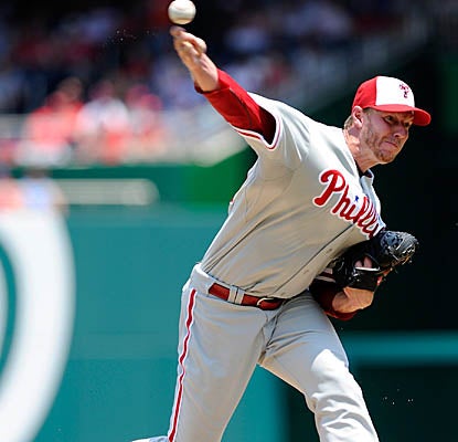 Phillies ace Roy Halladay gives up HRs to three Nats, the first time this season he's given up multiple homers in a game. (Getty Images)