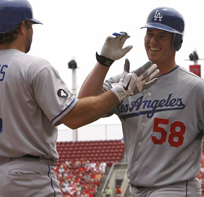 Chad Billingsley has a big day at the plate (HR, double, bases-loaded walk) to help himself earn a win.  (AP)